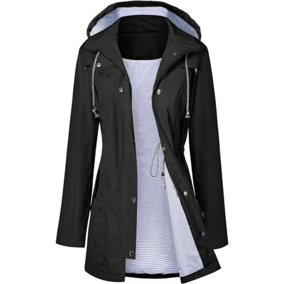 Raincoat Women Waterproof Long Hooded Trench Coats Lined Windbreaker